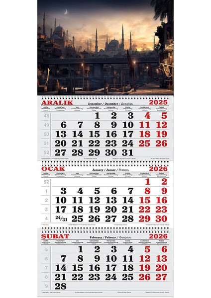 2026 Yılı Gemici Takvimi-Ayasofya Camii ve Iskele-Eski