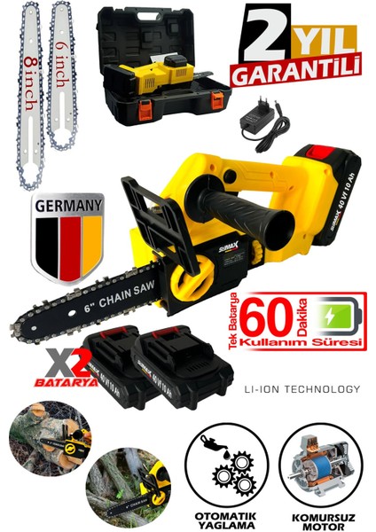 Kömürsüz Motor X2 Çift Pala Çift Zincir Şarjlı Akülü Dal Budama Makinesi 40VF 10AH Çelik Şanzuman fiyatları