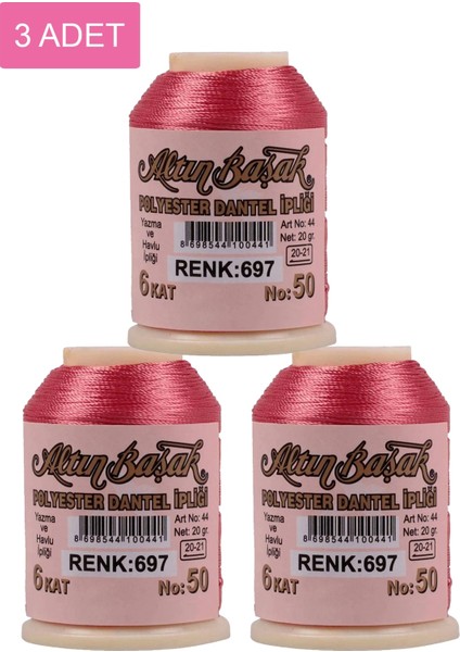 3 Adet Altınbaşak Oya ve Dantel Ipi 20 gr - Royaleks - No: 697