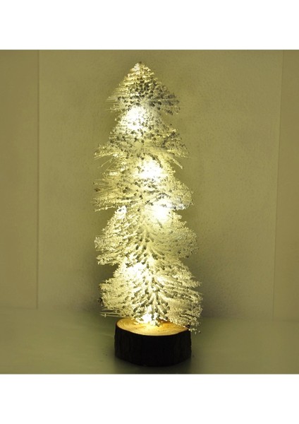 Yılbaşın Da Masanızı Süsleyecek 30CM Işıklı Simli Dekoratif Beyaz Yılbaşı Çam Ağacı Süsü modelleri