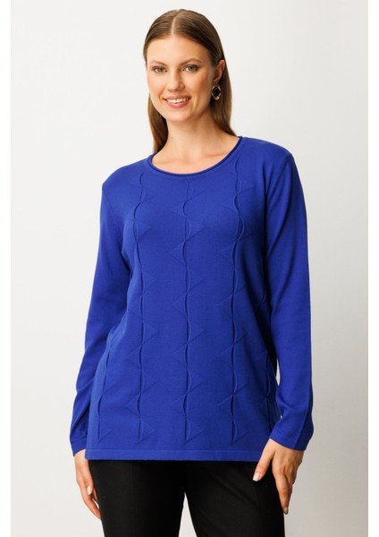 Kadın Büyük Beden Kendinden Desenli Triko Kazak 65329 Saks fiyatları