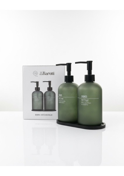 Oslo Barotti 2'li Mat Siyah Seramik Görünümlü Sıvı Sabunluk Seti ve Tepsisi