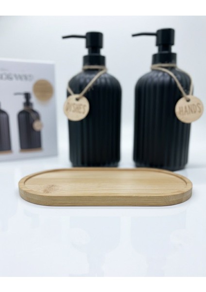 Oslo Barotti 2'li Mat Siyah Seramik Sabunluk Seti ve Bambu Tepsisi fiyatları