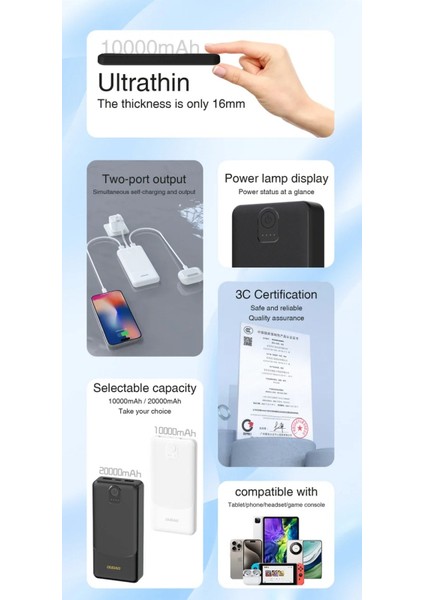 Powerbank Dudao K10 10000MAH 2.4A 2 x Usb-A - Siyah (5324) fiyatları