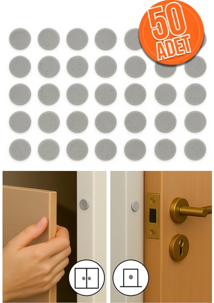 50'li Yapışkanlı Gri Eva Dolap Çekmece Kapağı Ses Stoperi Tamponu Koruyucu Engelleyici 10 mm