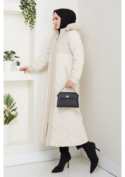 Kadın Astarlı Kaşe Detaylı Tam Boy Nova Kapitone Mont -PMK483 fiyatları