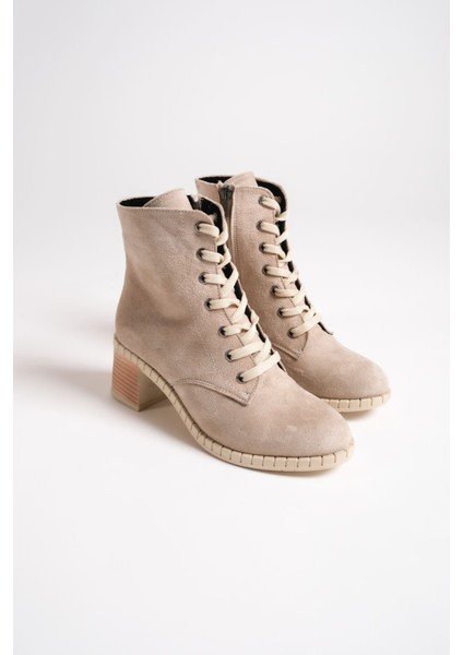 Dıana Bağcıklı Fermuarlı Ortopedik Taban Topuklu Süet Kadın Bot Stt - Ten modelleri