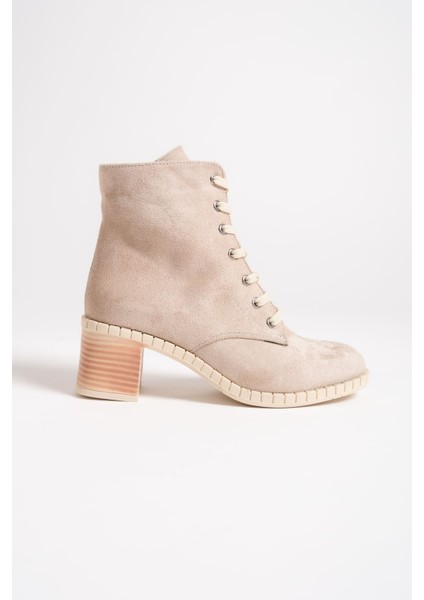 Dıana Bağcıklı Fermuarlı Ortopedik Taban Topuklu Süet Kadın Bot Stt - Ten indirimleri