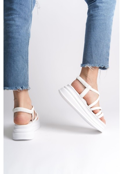 Bella Lastikli Şerit Detaylı Ortopedik Taban Kadın Sandalet Cbt - Beyaz fiyatları