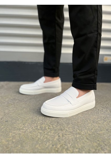 JY180 Estilo x Bağcıksız Cilt Erkek Günlük Spor Klasik Ayakkabı Cbt - Beyaz