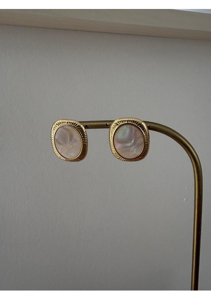 Vintage Sedef Taşlı Dikdörtgen Düğme Model Gold Çelik Küpe fırsatları