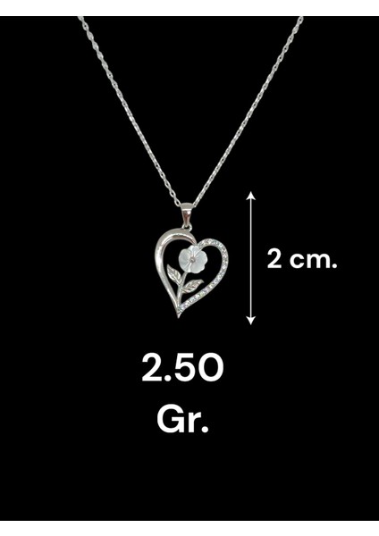 Beyaz Gül ve Kalp Detaylı 925 Ayar Gümüş Zarif Kolye | Aşk ve Zarafetin Simgesi modelleri