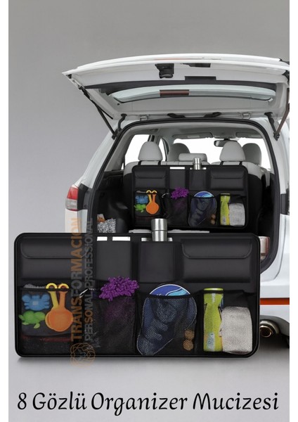 8 Gözlü Araç Koltuk Arkası Organizer – Güçlü Tokalı, Cırtlı, Ayarlanabilir Tasarım 722295