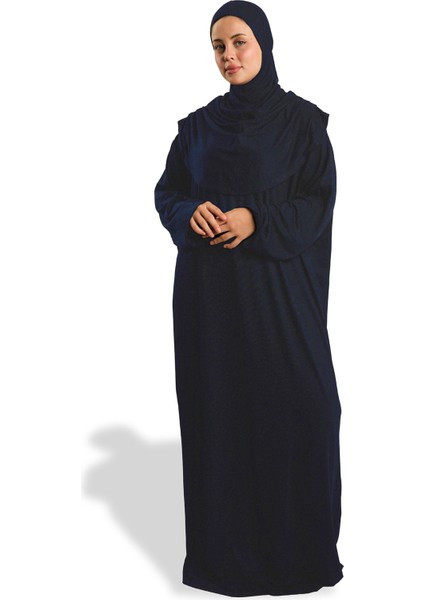 Lacivert Tek Parça Namaz Elbisesi Viskon Düz 2503_02