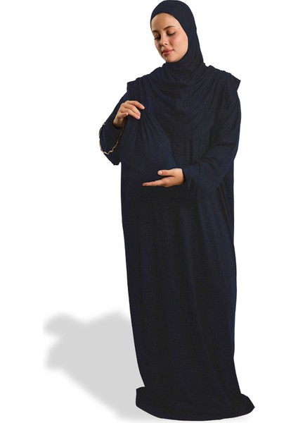 Lacivert Tek Parça Namaz Elbisesi Viskon Düz 2503_02 modelleri