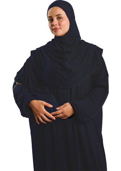 Lacivert Tek Parça Namaz Elbisesi Viskon Düz 2503_02