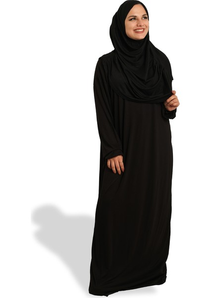 Siyah Iki Parça Namaz Elbisesi Viskon Düz 2504_01