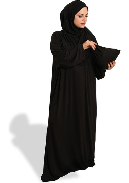 Siyah Iki Parça Namaz Elbisesi Viskon Düz 2504_01 fırsatları