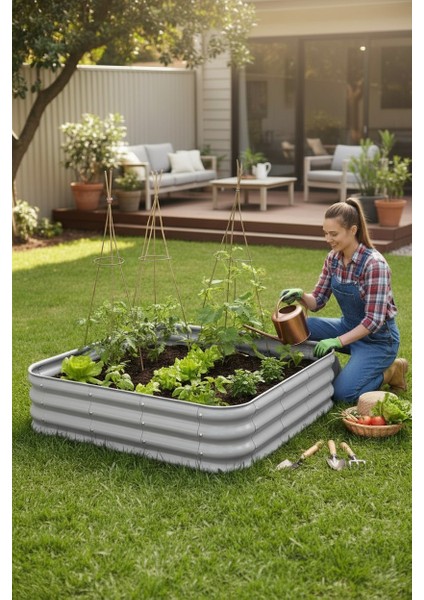 Modüler Yükseltilmiş Bahçe Yatağı Yükseltilmiş Sebze Yatağı No:6 (110X110) Gri