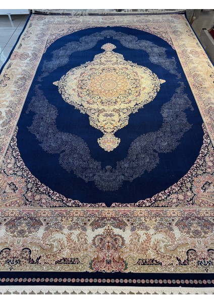 Ottoman 1007M Premium Milyonpoint Üstkalite Lacivert Göbekli Klasik Iran Halısı Avangard Salonhalısı
