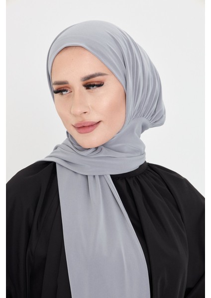 Gri Pratik Hazır Geçmeli Tesettür Bone Sandy Boyunluklu Çıtçıtlı 2505_15