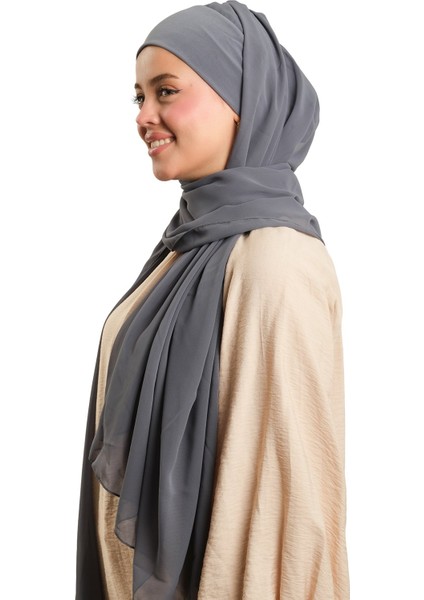 Antrasit Pratik Hazır Geçmeli Bone Şal Şifon Düz 2506_25 fiyatları