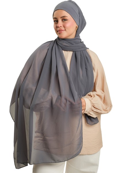 Antrasit Pratik Hazır Geçmeli Bone Şal Şifon Düz 2506_25 modelleri