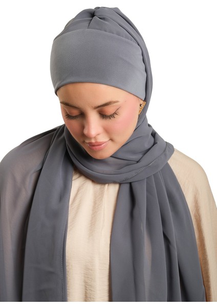 Antrasit Pratik Hazır Geçmeli Bone Şal Şifon Düz 2506_25 fırsatları