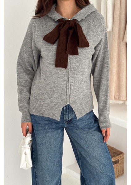 Kadın Fermuarlı Fiyonk Detaylı Triko Ceket – Pointed Hem Tasarım fiyatları