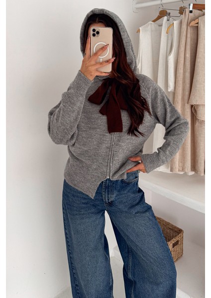 Kadın Fermuarlı Fiyonk Detaylı Triko Ceket – Pointed Hem Tasarım modelleri