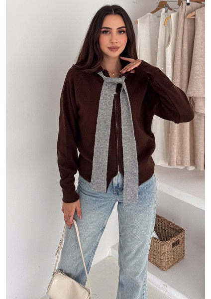 Kadın Fermuarlı Fiyonk Detaylı Triko Ceket – Pointed Hem Tasarım fiyatları