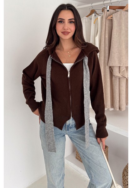 Kadın Fermuarlı Fiyonk Detaylı Triko Ceket – Pointed Hem Tasarım fırsatları