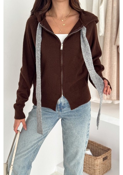 Kadın Fermuarlı Fiyonk Detaylı Triko Ceket – Pointed Hem Tasarım indirimleri