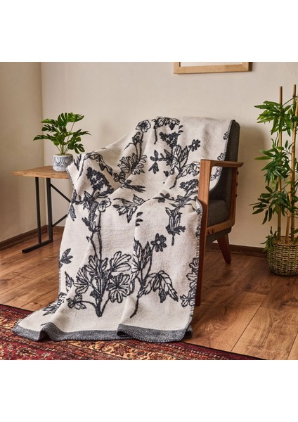 Soft Davi Pamuklu Tv Battaniyesi - Ekru / Antrasit - 130X170 cm