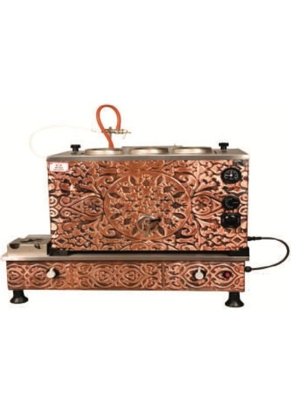 Turbo Full Otomatik Elektrikli Tüplü Çay Kazanı 3 Demlikli 30 Litre Bakır