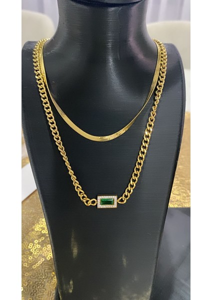 Çelik Italyan Zincir Yeşil Taş Kolye fiyatları