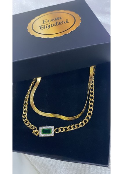 Çelik Italyan Zincir Yeşil Taş Kolye modelleri