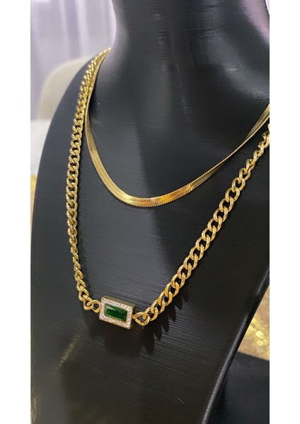 Çelik Italyan Zincir Yeşil Taş Kolye fırsatları