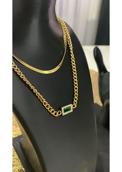 Çelik Italyan Zincir Yeşil Taş Kolye indirimleri