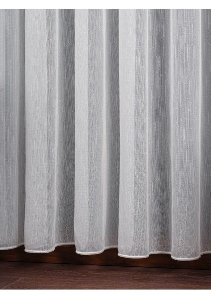 Bambu Zemin Çizgili Düz Tül Perde Gramajlı (1/3 Sık Pile)