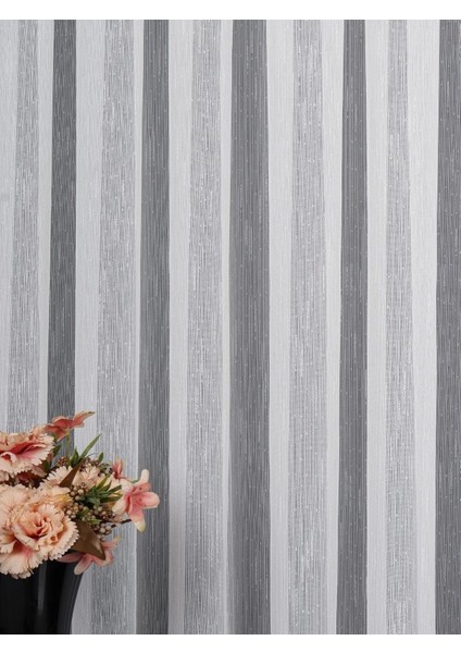 Bambu Zemin Çizgili Düz Tül Perde Gramajlı (1/3 Sık Pile)