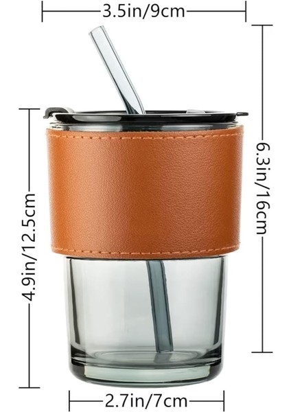 Füme Renkli Cam Pipetli Cam Bardak ve Deri Tutma Kılıflı Soğuk Sıcak Içecek Bardağı fırsatları