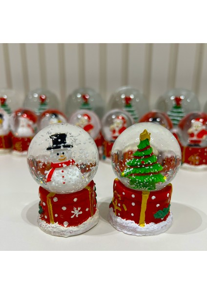 Yılbaşı Ağacı ve Kardan Adam Ikili Mini Boy Kar Küresi