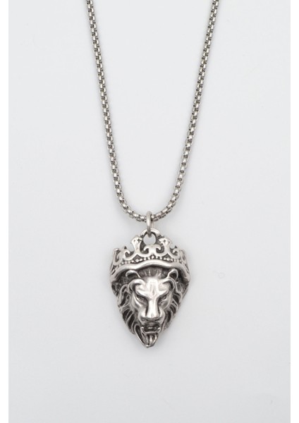 Aslan Kral Gümüş Kaplama Örme Zincir Kolye