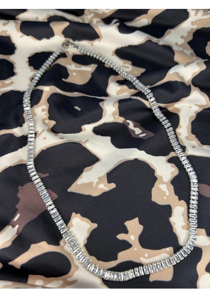 Mini Baget Taşlı Su Yolu Çelik Kolye Silver