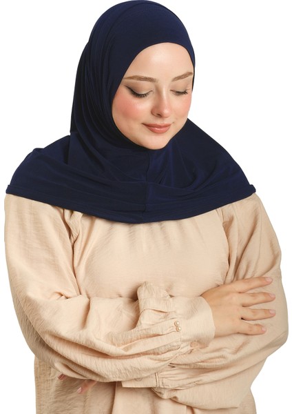 Lacivert Pratik Hazır Geçmeli Boru Boneli Ikili Tesettür Eşarp Sandy Düz 2501_02 fiyatları