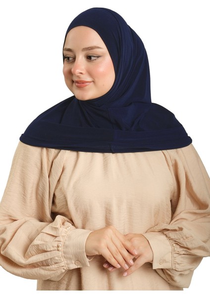 Lacivert Pratik Hazır Geçmeli Boru Boneli Ikili Tesettür Eşarp Sandy Düz 2501_02 modelleri