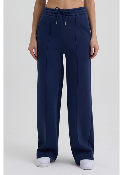 Kadın Yüksek Bel Nervürlü Kışlık Polarlı Paça Dikişli Bol Paça Eşofman Altı Lacivert fiyatları