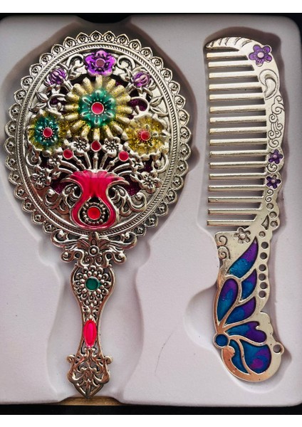 Ayna Tarak Seti, Kutulu-Metal-Hediyelik Takım, 13CM Aynalı Saç Fırçası, Tavuskuşu Figürlü fiyatları