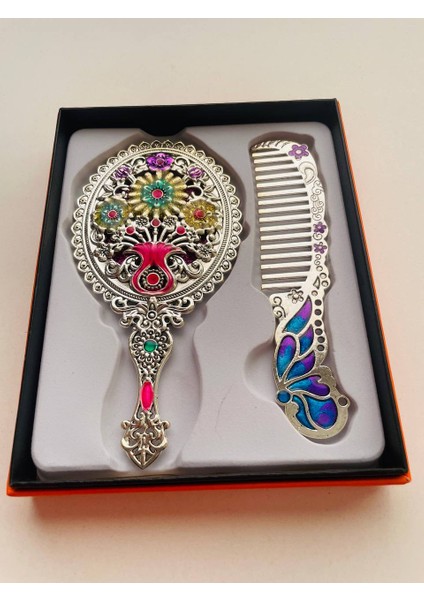 Ayna Tarak Seti, Kutulu-Metal-Hediyelik Takım, 13CM Aynalı Saç Fırçası, Tavuskuşu Figürlü fırsatları